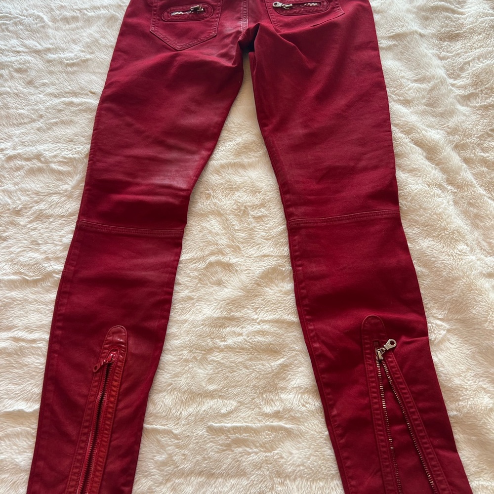Robins Jeans Red Moto w zipper - Picture 2 of 4